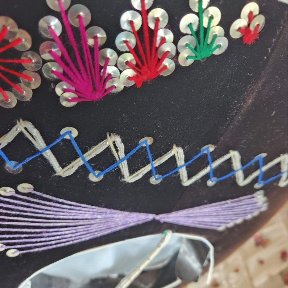 PIGALLE Salazar Ornate Embroidery Festive Black Colors Mexico Sombrero Hat L Uni - Picture 4 of 8